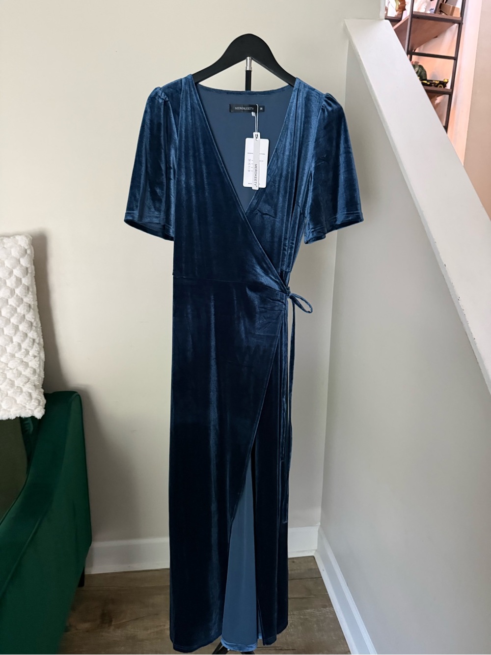 Deep Blue Velvet Wrap dress